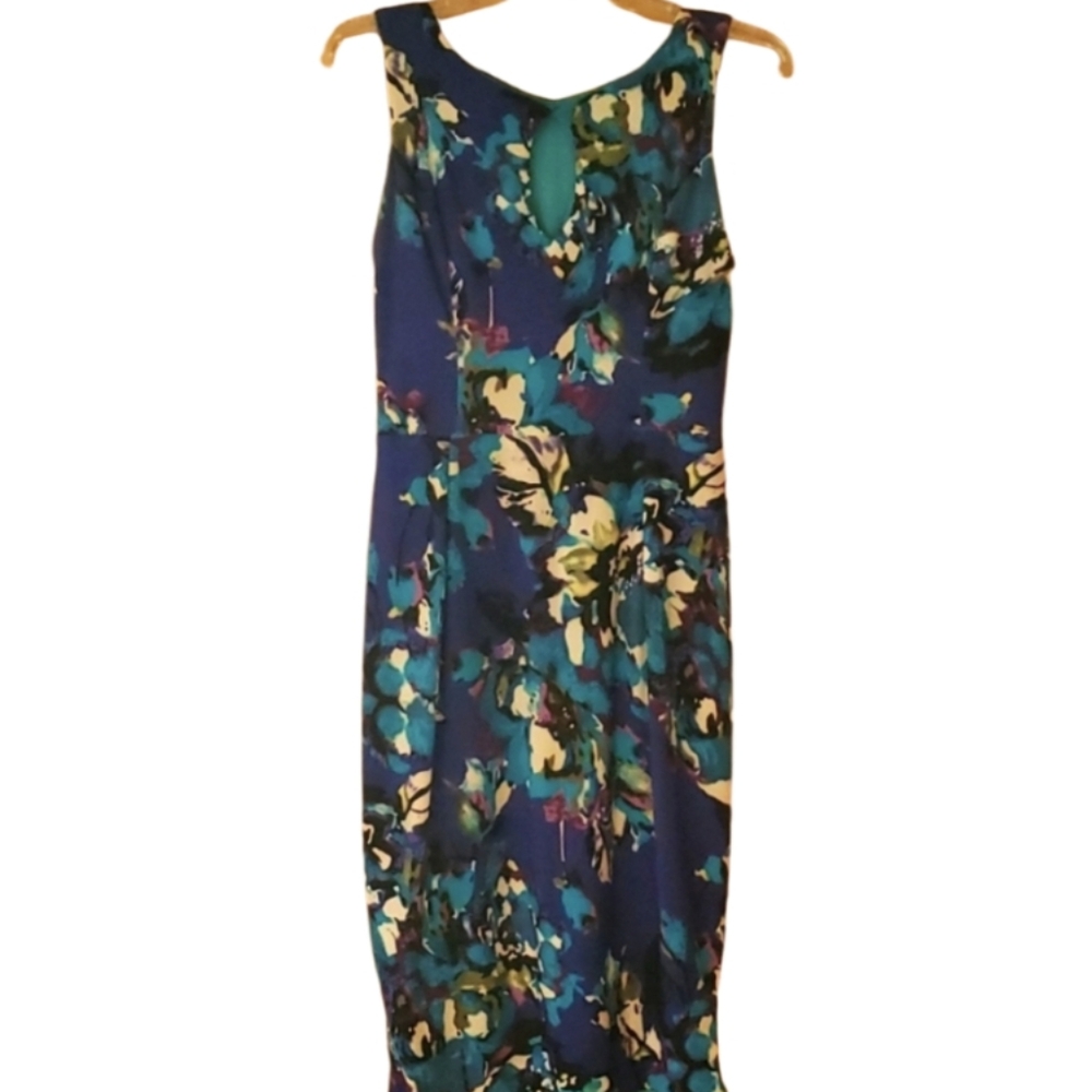 Etsy Womans Handmade Reversible Floral and Turquoise Sleeveless Dress Size M